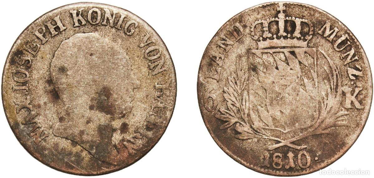 Monedas antiguas de Europa: Germany Kingdom of Bavaria German states 1810 6 Kreuzer - Maximillian I Joseph Billon (.333 silver)