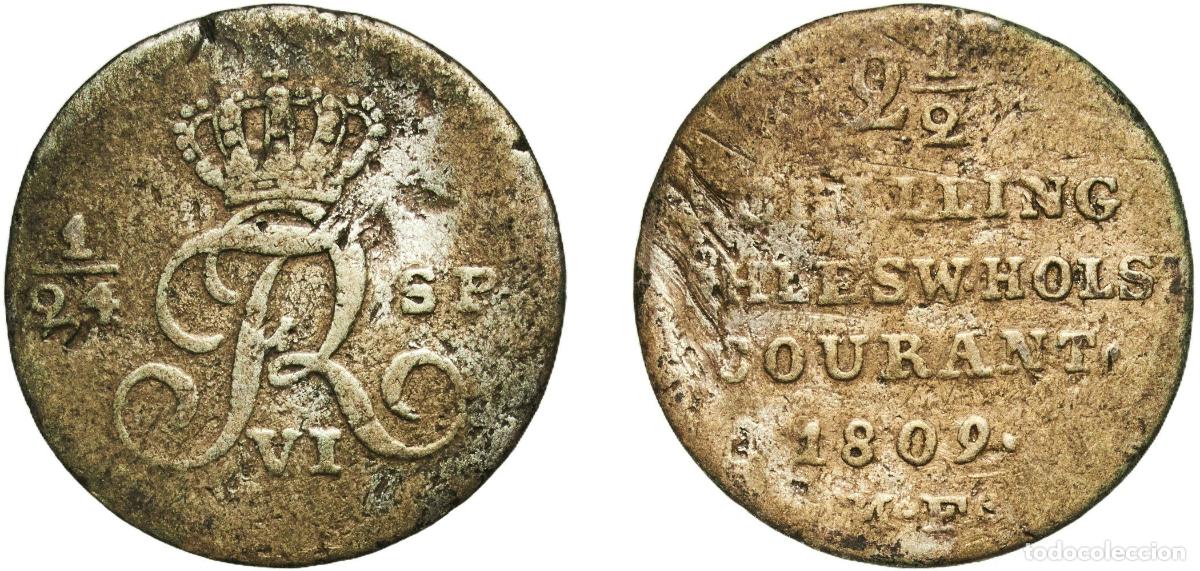Monedas antiguas de Europa: Germany Danish duchies of Schleswig and Holstein German states 1809 MF 2&frac12; Schilling Courant / 1&frasl;24