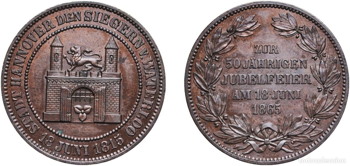 Monedas antiguas de Europa: Germany German states 1865 Medal - 50th Anniversary of the Battle of Waterloo Copper 10.1g UNC