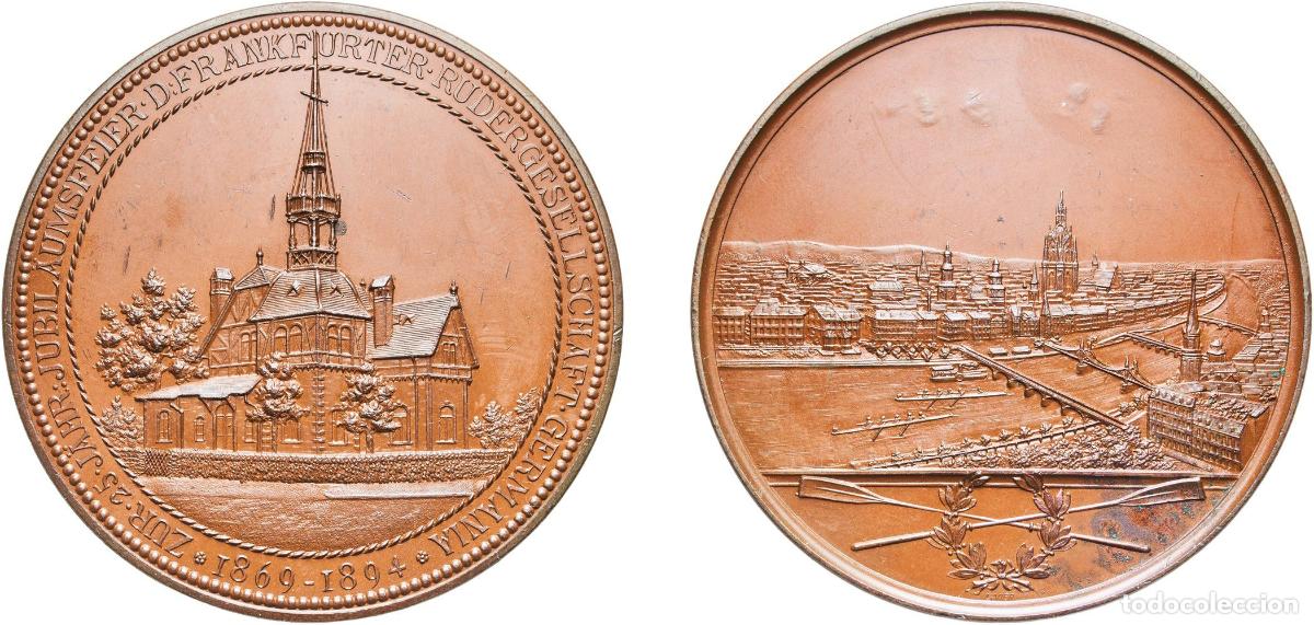 Monedas antiguas de Europa: Germany Second Empire 1894 Medal - Frankfurter Rudergesellschaft Germania Copper 48.59g UNC