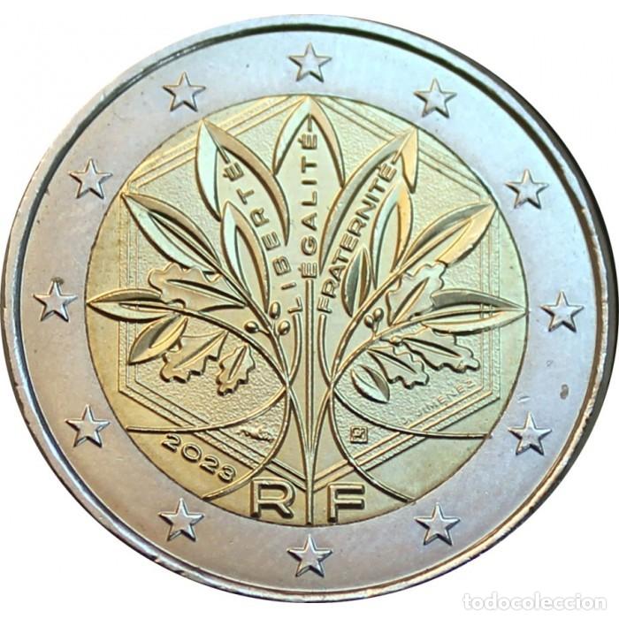 Monedas antiguas de Europa: Francia 2023 - Moneda 2 euros : Hojas de roble y rama de olivo