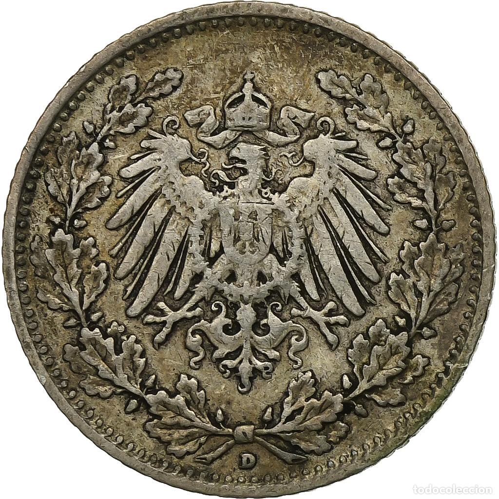 Monedas antiguas de Europa: [#1166282] ALEMANIA - IMPERIO, 1/2 Mark, 1907, Munich, Plata, BC+, KM:17