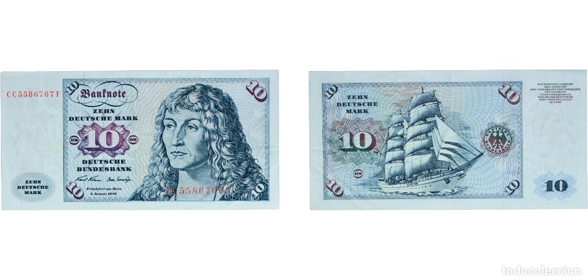 Monedas antiguas de Europa: Germany Federal Republic 1970 10 Deutsche Mark ( Deutsche Bundesbank) Paper AU P 19 P 31 Kahle GF