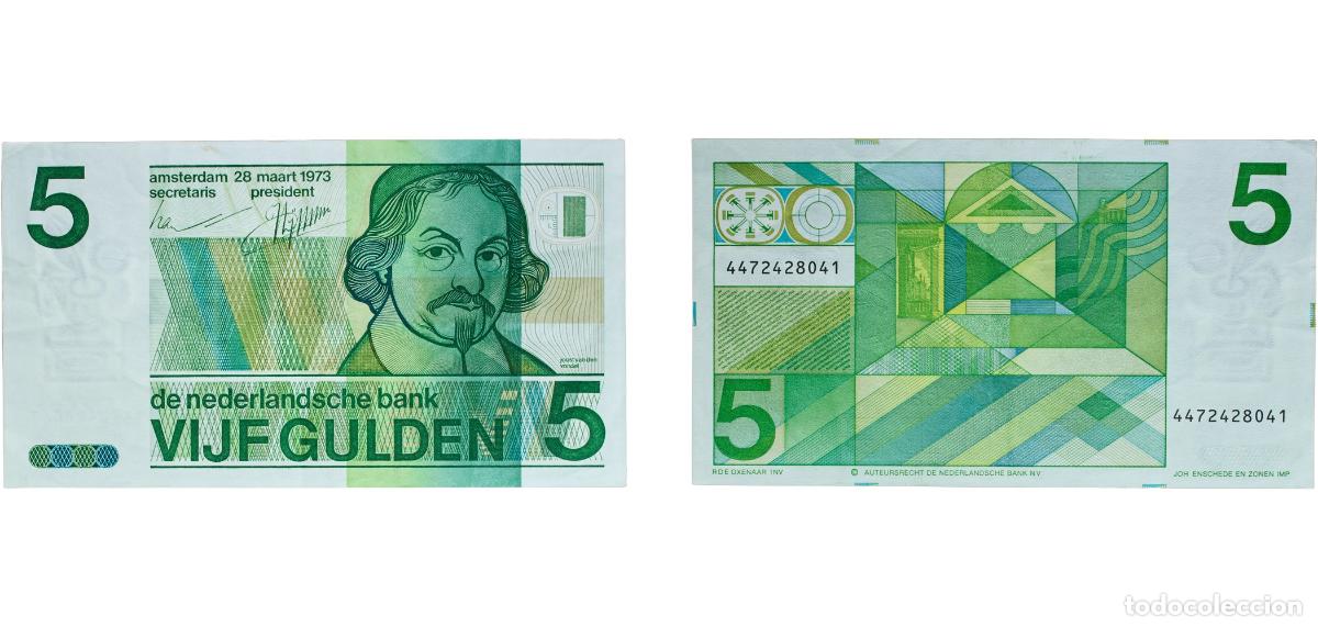 Monedas antiguas de Europa: Netherlands Kingdom 1973 5 Gulden (Vondel II, De Nederlandsche Bank) Paper (522400000) AU P 95 Plo