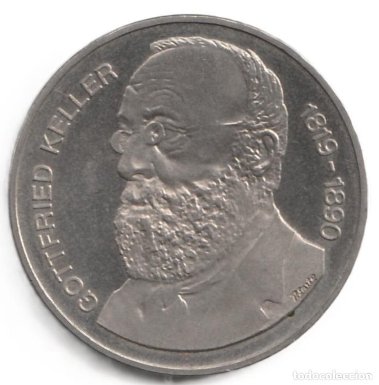 Monedas antiguas de Europa: Suiza 5 francos 1990 , Gottfried Keller, KM# 69