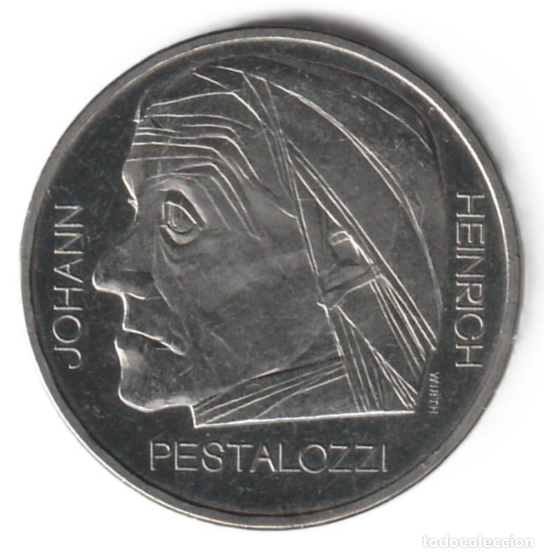 Monedas antiguas de Europa: Suiza 5 francos 1977 , Johann Heinrich Pestalozzi, KM# 55