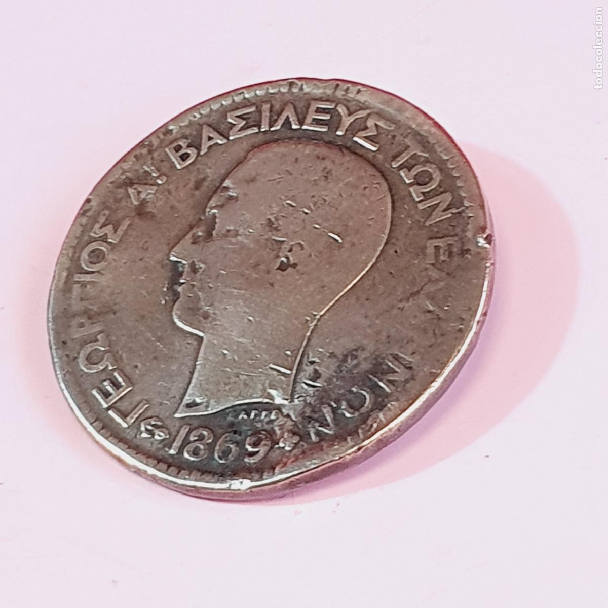 Monedas antiguas de Europa: MONEDA-GRECIA-10 LEPT&Aacute;-JORGE I-1869-COBRE-TIENE DOBLEZ ALGUNA MARCA-VER FOTGRAF&Iacute;AS.