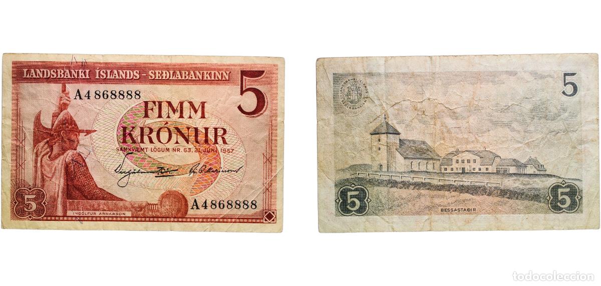 Monedas antiguas de Europa: Iceland Republic 1957 5 Kr&oacute;nur (Landsbanki &Iacute;slands - Se&eth;labankinn) XF P 37a