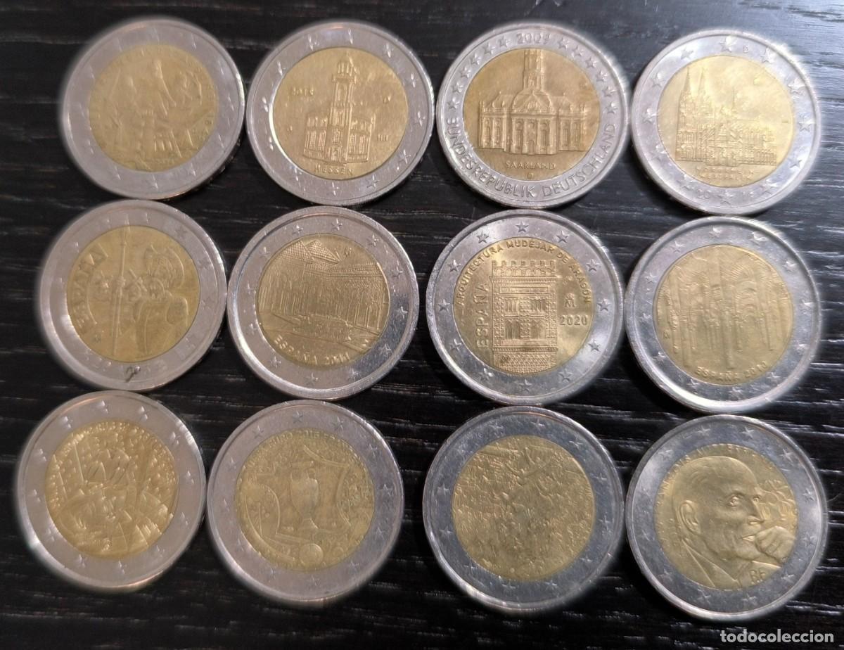 Monedas antiguas de Europa: 12 monedas conmemorativas 3 pa&iacute;ses, Espa&ntilde;a, Francia y Alemania.