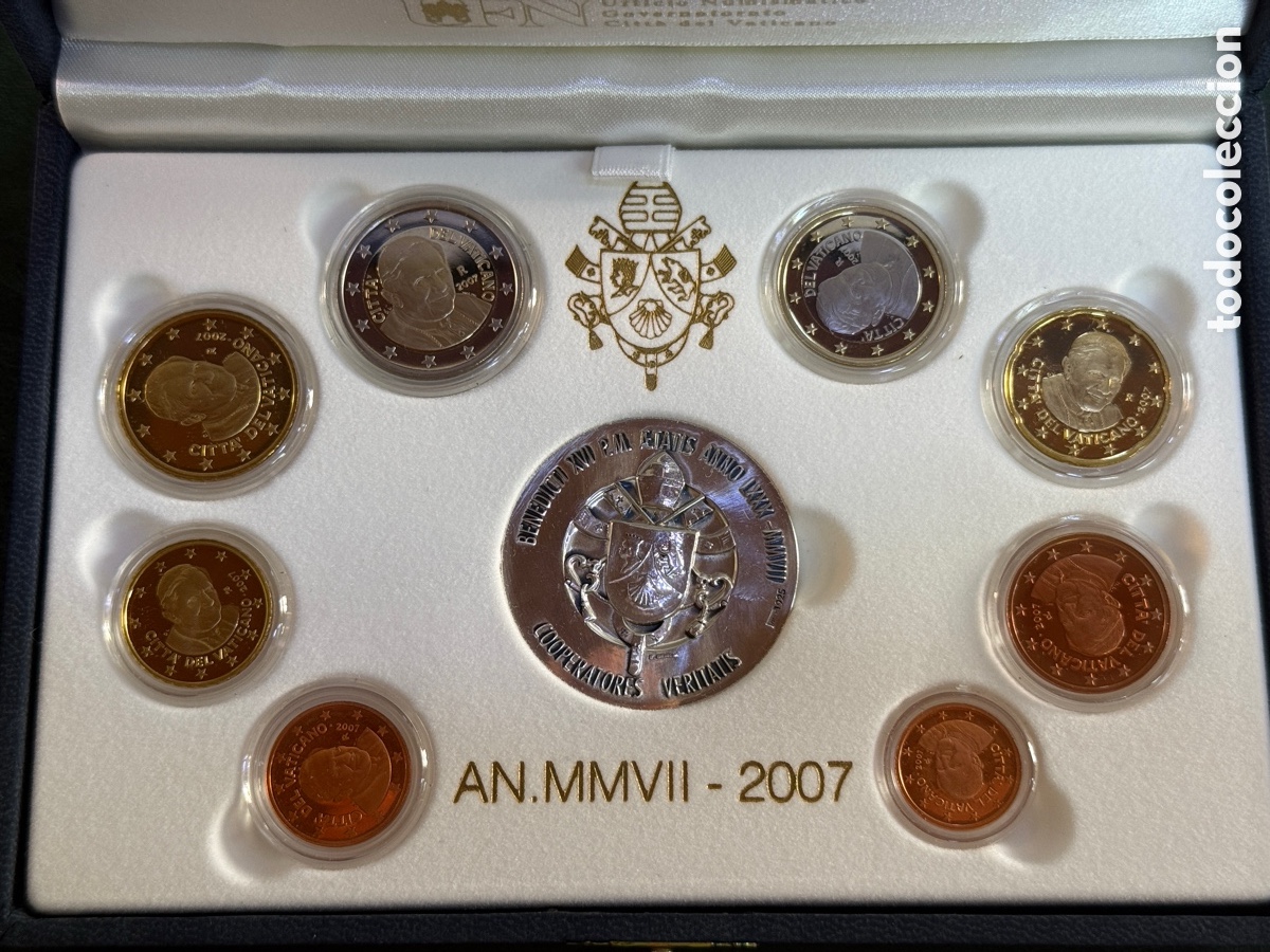 Monedas antiguas de Europa: 2007 - VATICANO Cartera Oficial 1 cent. a 2&euro; y medalla Plata