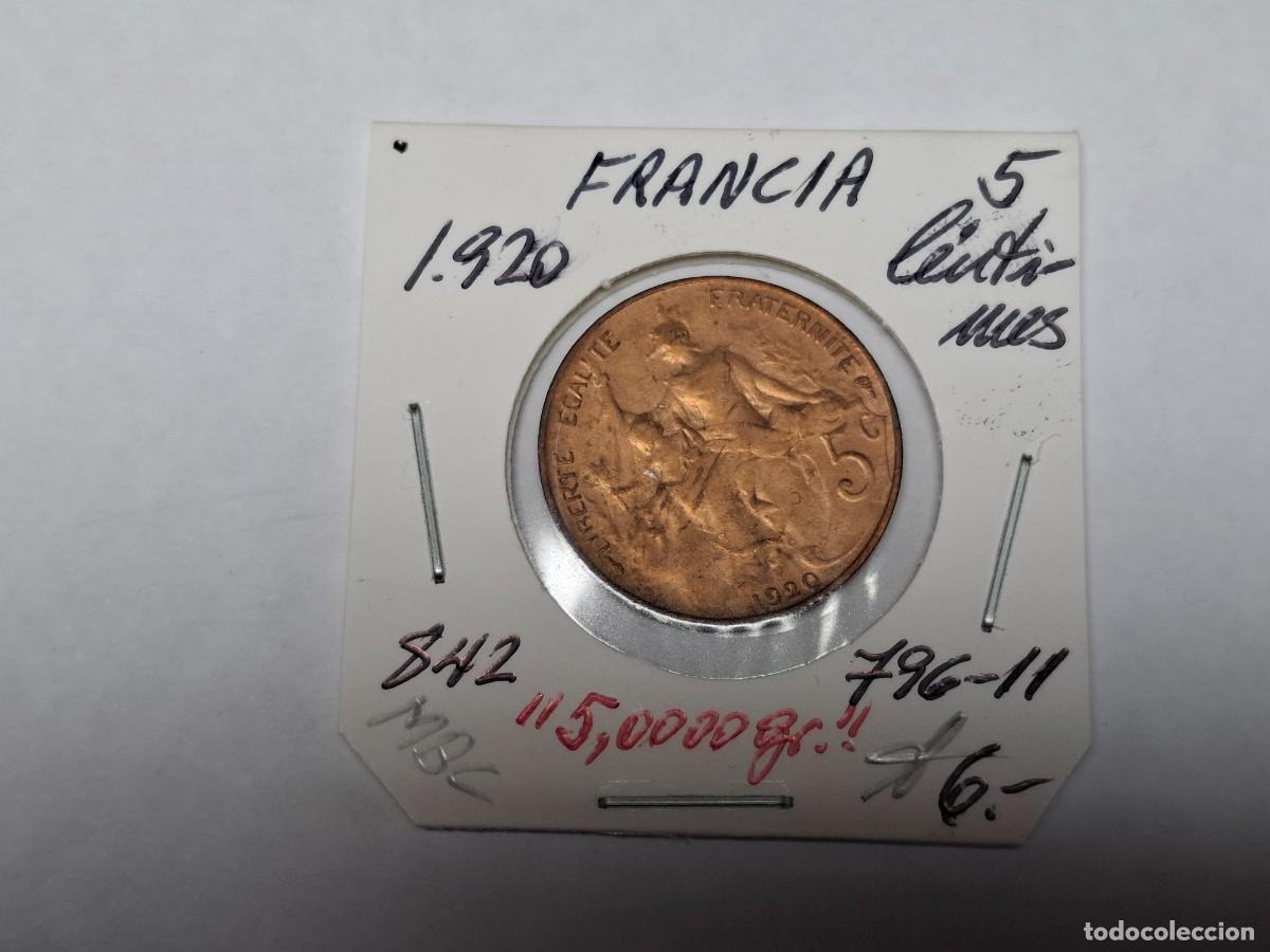 Monedas antiguas de Europa: 5 CENTIMOS de 1920 KM 842 FRANCIA en MBC