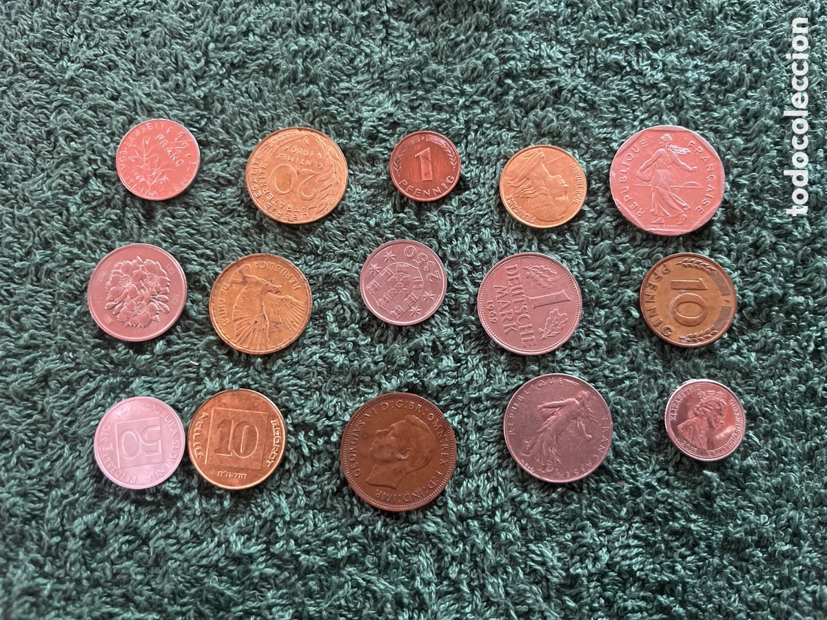 Monedas antiguas de Europa: Lote de 15 monedas extranjeras de diferentes pa&iacute;ses y a&ntilde;os
