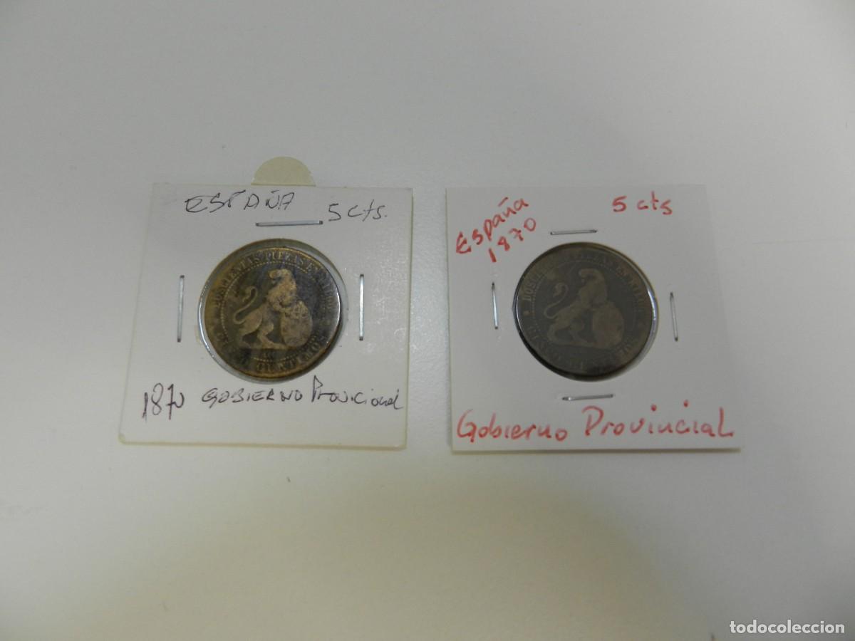 Monedas antiguas de Europa: 2 monedas 5 c&eacute;ntimos Espa&ntilde;a 1870