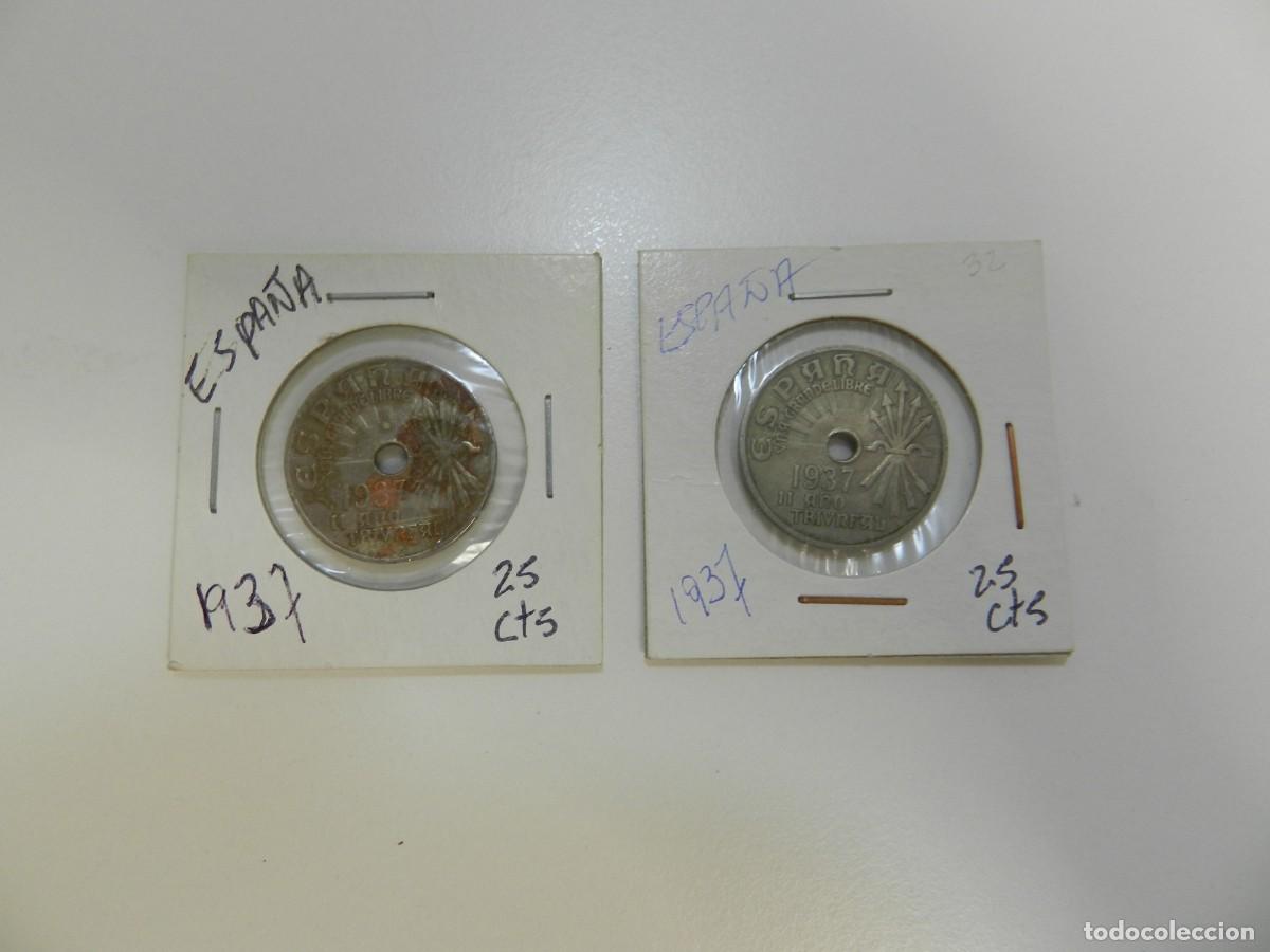 Monedas antiguas de Europa: Lote de 2 monedas de 25 c&eacute;ntimos Espa&ntilde;a 1937