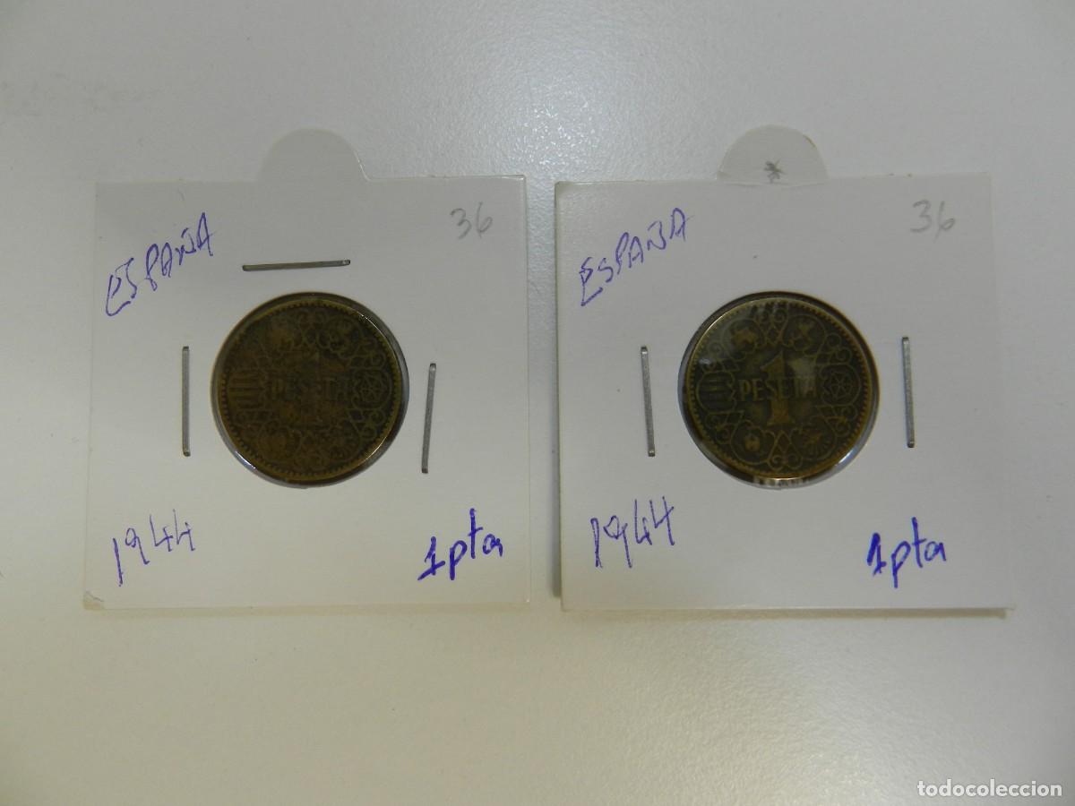 Monedas antiguas de Europa: Lote de 2 monedas de 1 peseta de Espa&ntilde;a 1944