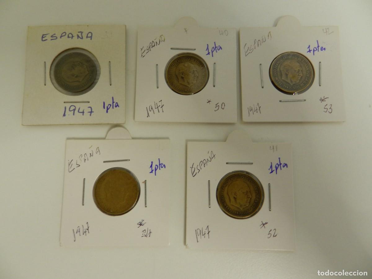 Monedas antiguas de Europa: Lote de 5 monedas de 1 peseta de Espa&ntilde;a 1947