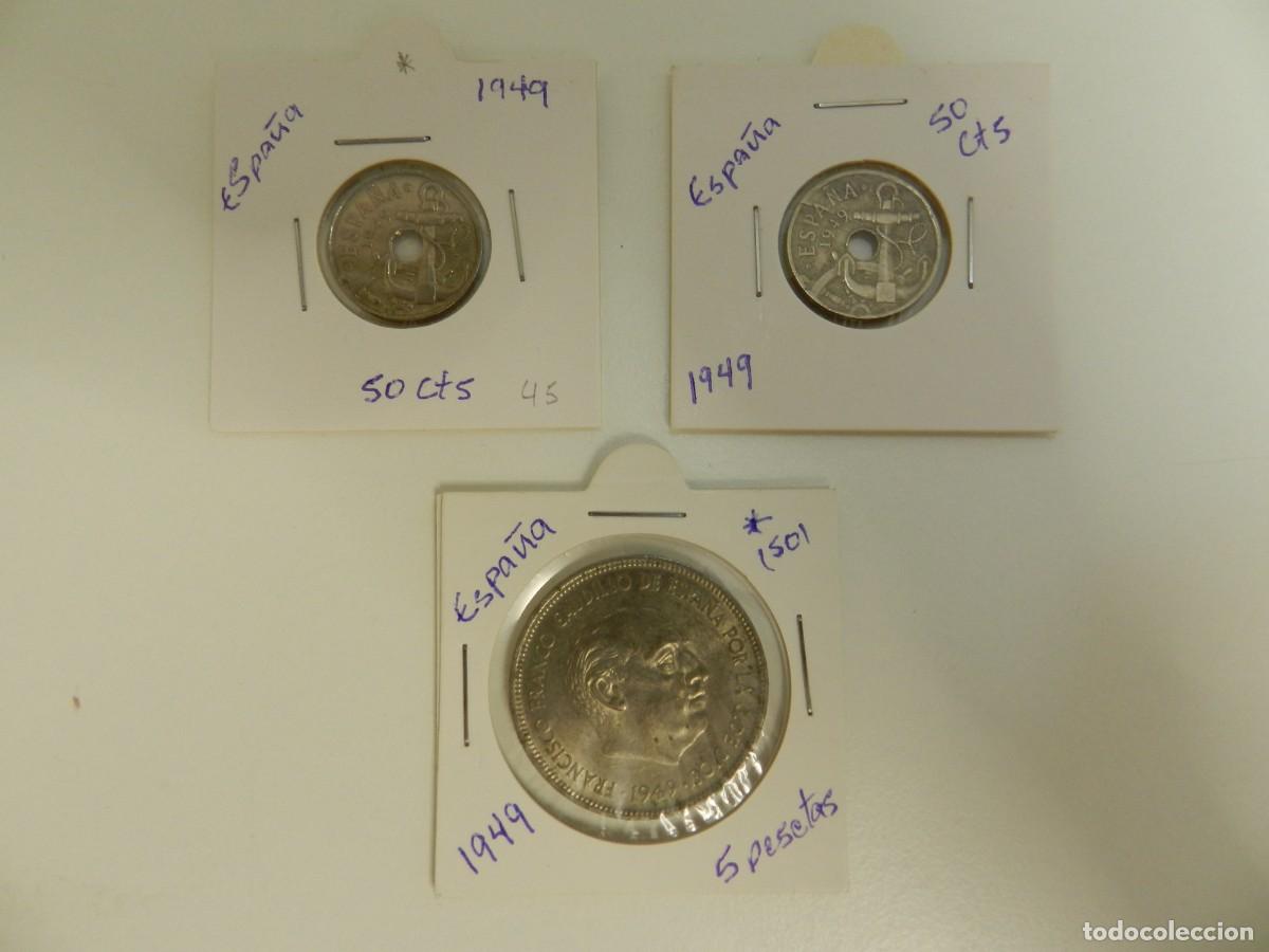Monedas antiguas de Europa: Lote de 3 monedas de Espa&ntilde;a de 1949