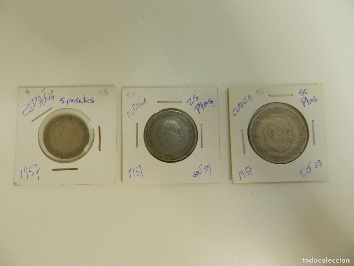 Monedas antiguas de Europa: Lote de 3 monedas de Espa&ntilde;a de 1957