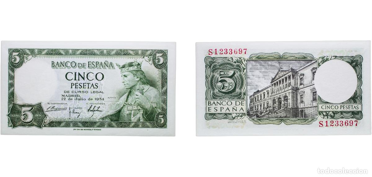 Monedas antiguas de Europa: Spain Kingdom 1954 5 Pesetas Paper UNC P 146a.2