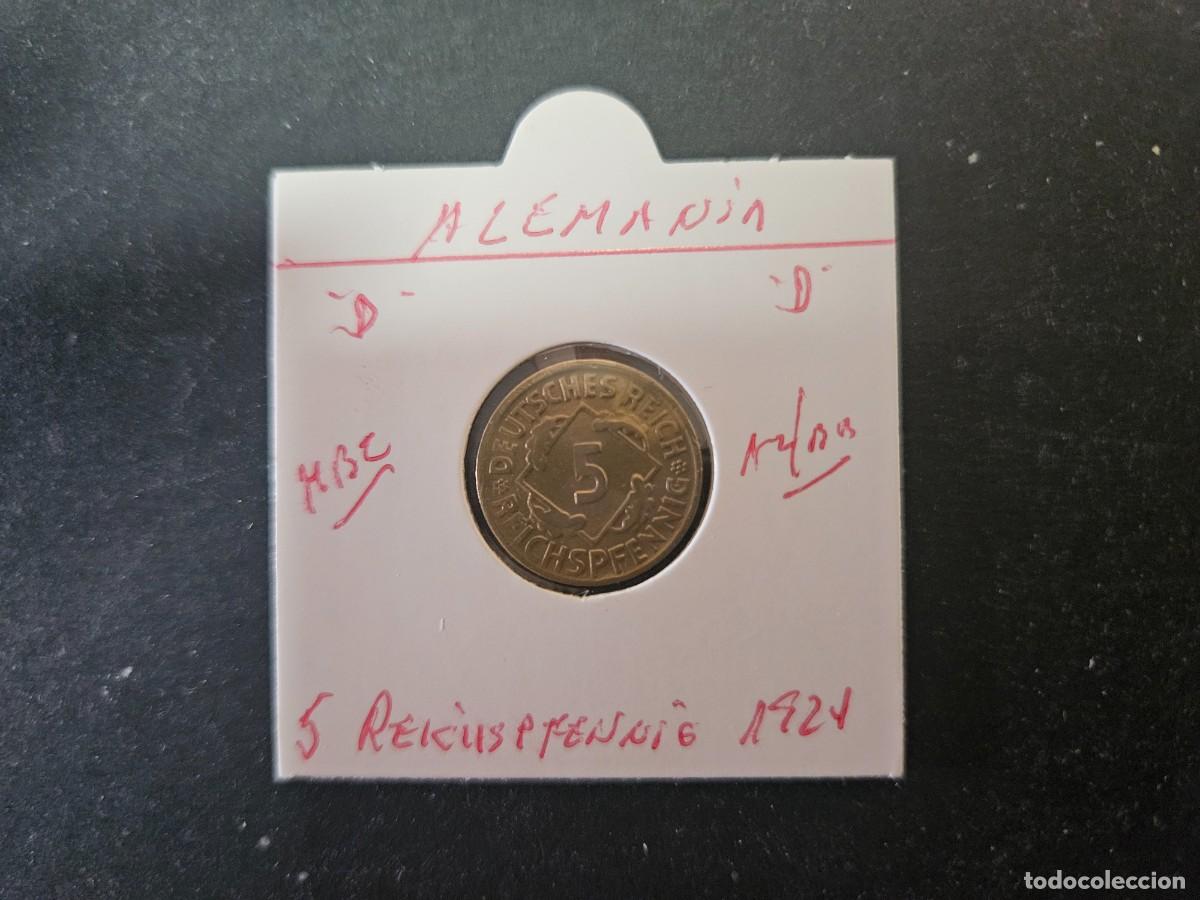Monedas antiguas de Europa: ALEMANIA 5 REICHSPFENNIG 1924 MBC KM=39 (ALUMINIO-BRONCE) CECA &rdquo;D&rdquo;