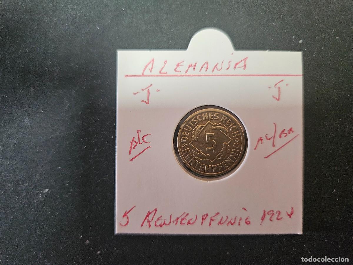 Monedas antiguas de Europa: ALEMANIA 5 RENTENPFENNIG 1924 BC KM=32 (ALUMINIO-BRONCE) CECA &rdquo;J&rdquo;