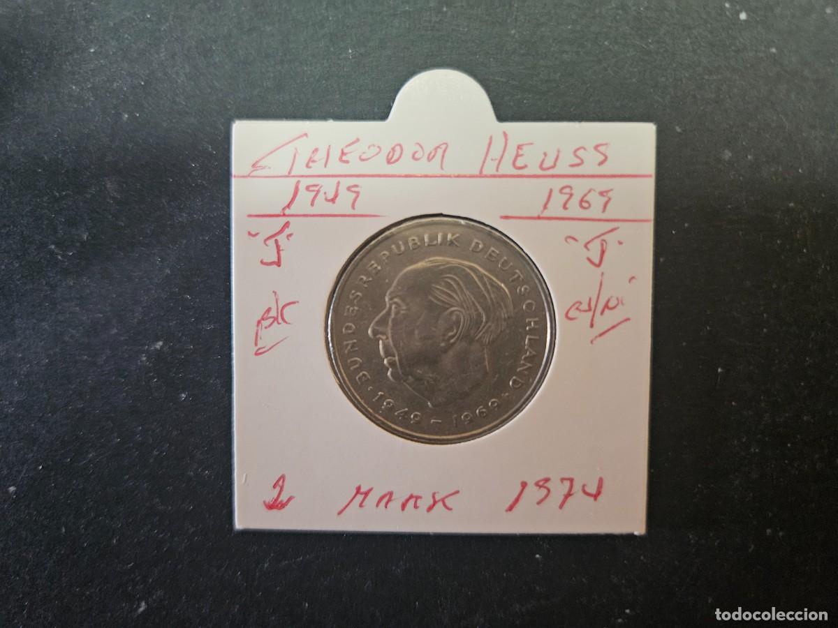 Monedas antiguas de Europa: ALEMANIA 2 MARK 1974 BC KM=A127 (CUPRONIQUEL)) CECA &rdquo;J&rdquo; (THEODOR HEUSS 1949-1969)