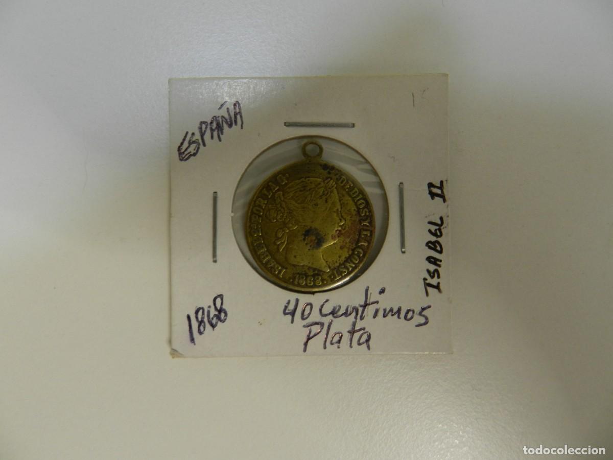 Monedas antiguas de Europa: Colgante moneda 40 c&eacute;ntimos 1868 Isabel II