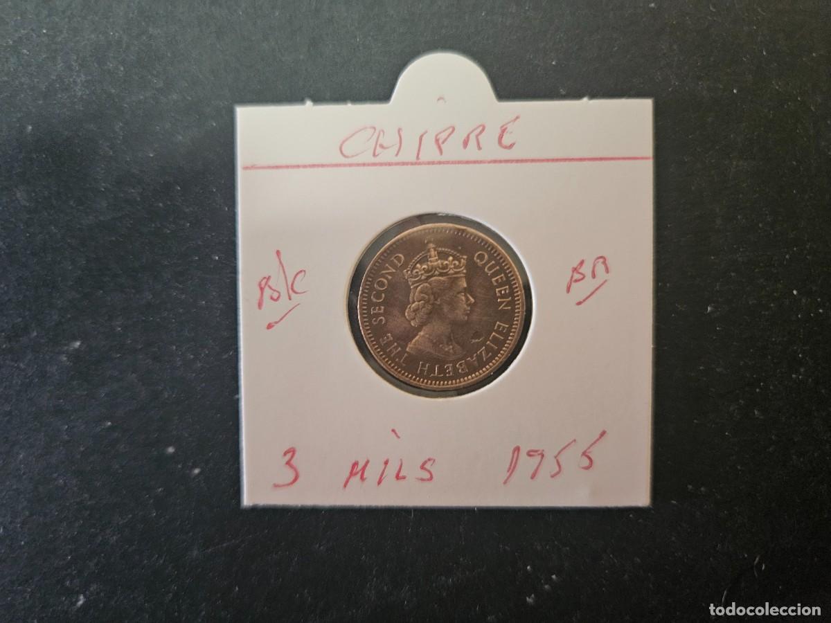 Monedas antiguas de Europa: CHIPRE 3 MILS 1955 BC KM=33 (BRONCE) ISABEL II