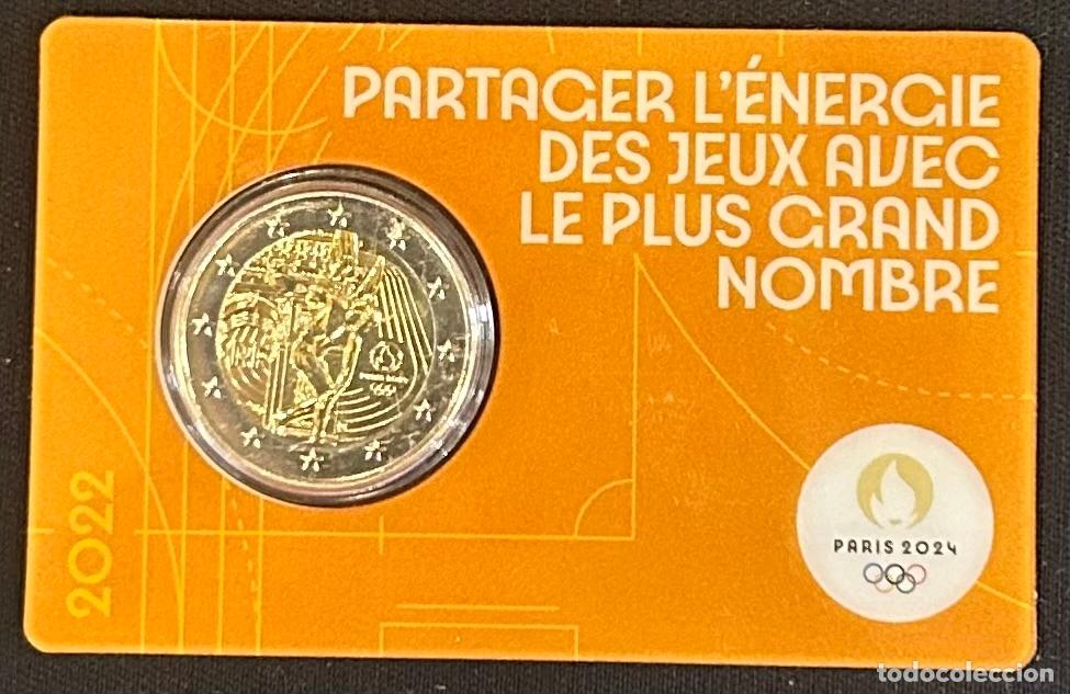 Monedas antiguas de Europa: HEUR0636 MONEDA FRANCIA 2 EUROS 2022 (Juegos ol&iacute;mpicos Par&iacute;s 2024) Fondo naranja COIN CARD