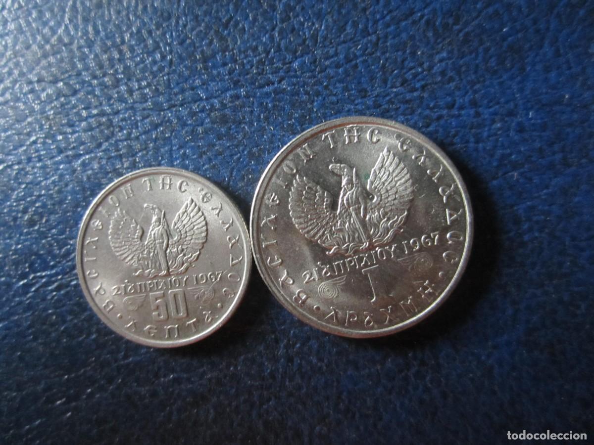 Monedas antiguas de Europa: Grecia Rey Constantino 50 lepta & 1 Dracma 1971
