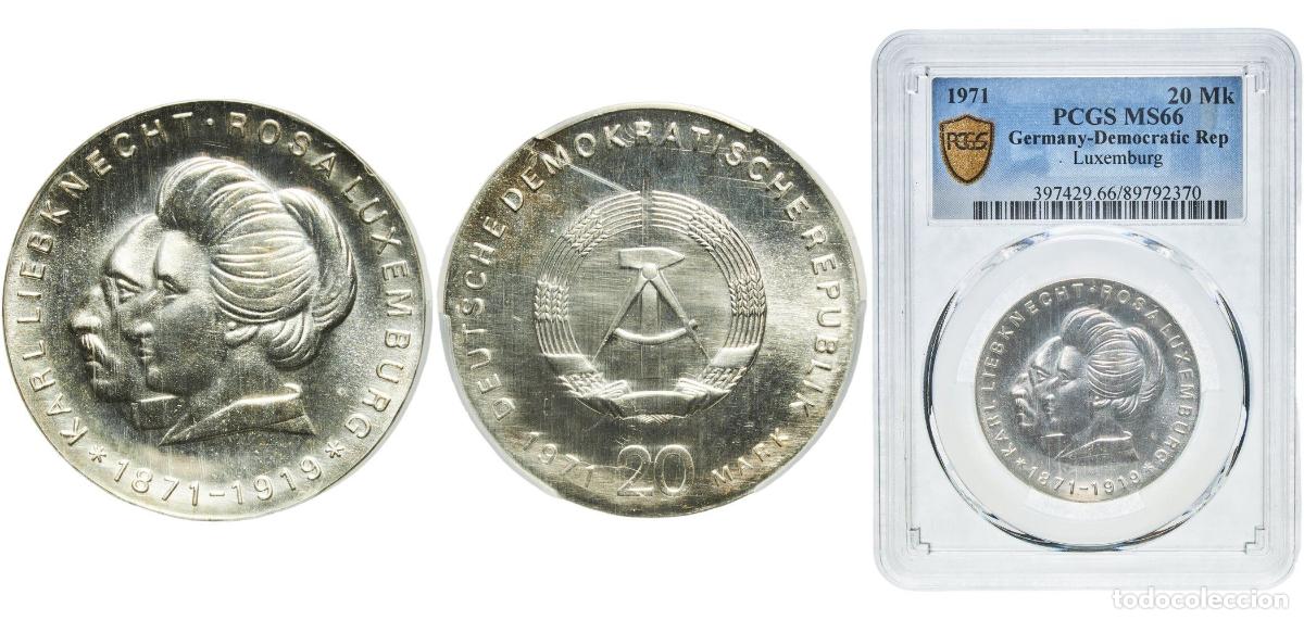 Monedas antiguas de Europa: 20 Mark (Karl Liebknecht & Rosa Luxemburg) 1971 A