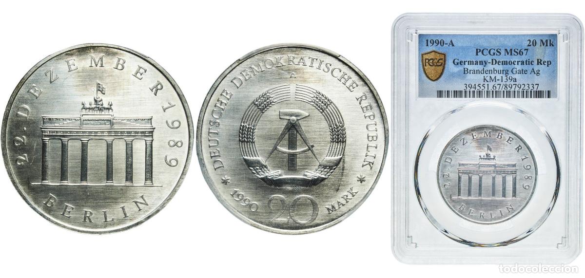 Monedas antiguas de Europa: 20 Mark - Brandenburg Gate (Silver) 1990 A