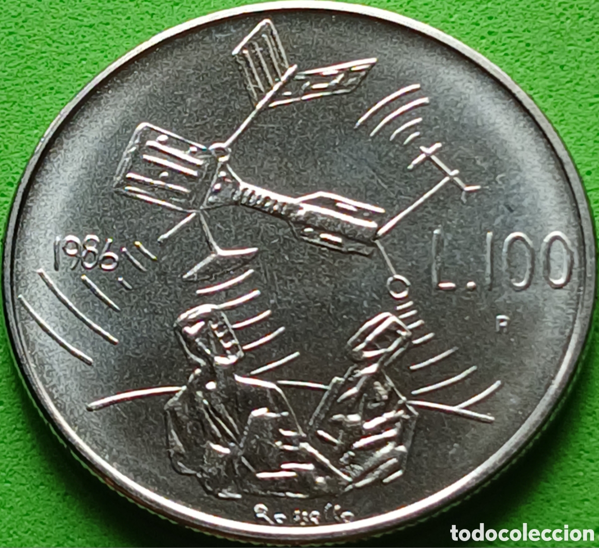 Monedas antiguas de Europa: San Marino 100 liras 1986 km#193 Evoluci&oacute;n de la Tecnolog&iacute;a