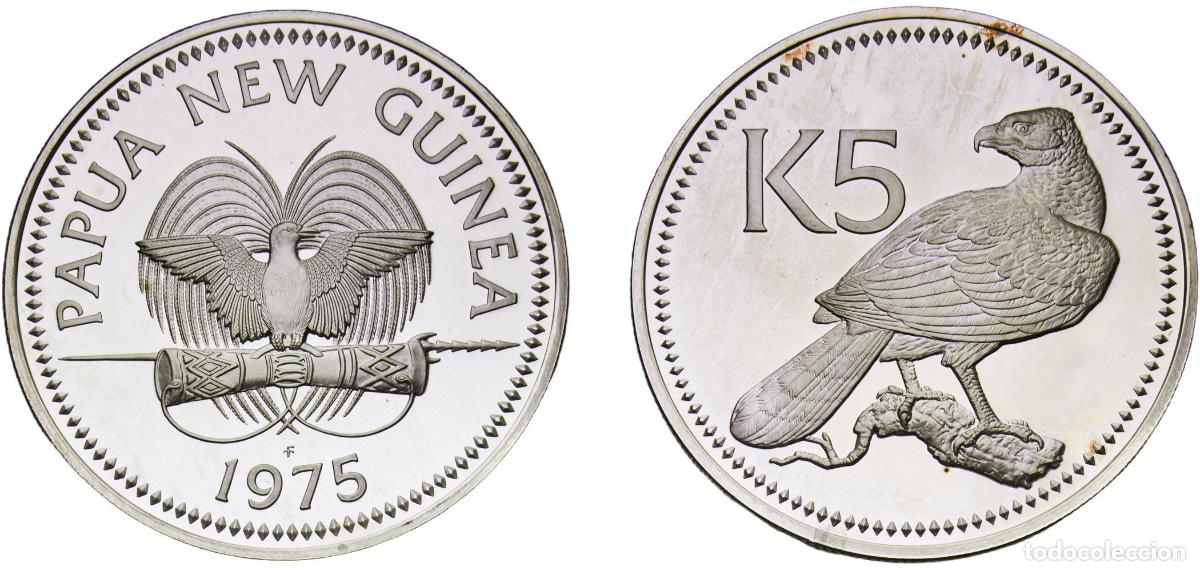 Monedas antiguas de Europa: 5 Kina - Elizabeth II (Silver Proof Issue) 1975 FM