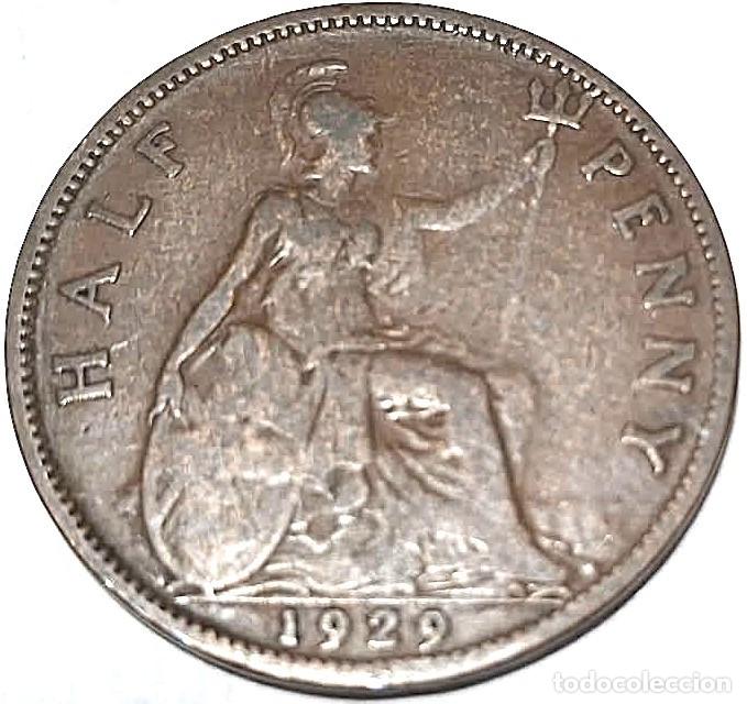 Monedas antiguas de Europa: Reino Unido, 1/2 Penique 1929 &rdquo;Jorge V - 1910/1936'' KM#809. Usada, fotos.