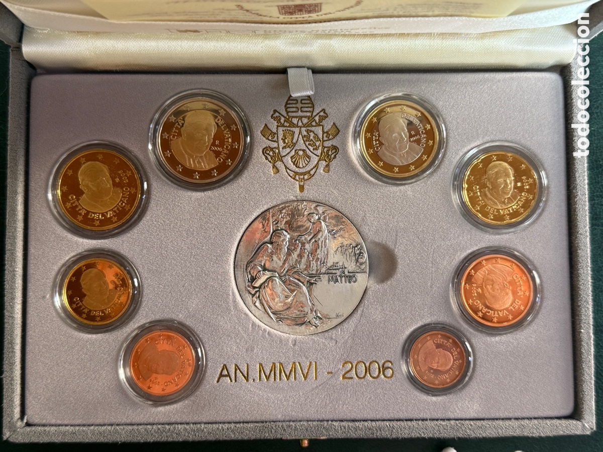 Monedas antiguas de Europa: 2006 - VATICANO Cartera Oficial EUROSET Proof 1 cent. a 2&euro; y medalla plata