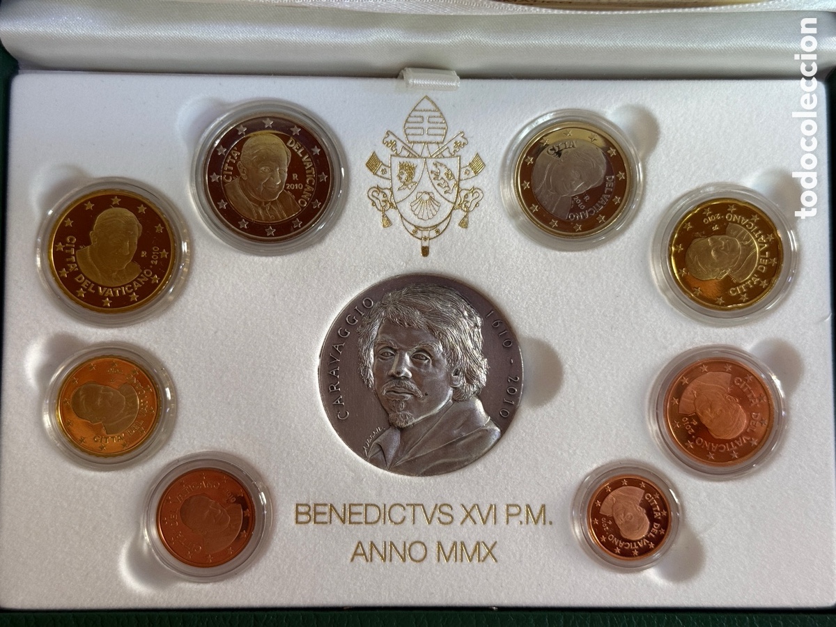 Monedas antiguas de Europa: 2010 - VATICANO Cartera Oficial EUROSET Proof 1 cent. a 2&euro; y medalla de plata