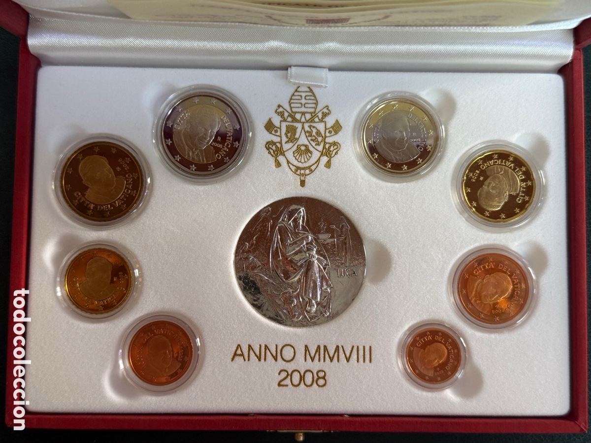 Monedas antiguas de Europa: 2008 - VATICANO Cartera Oficial EUROSET Proof 1 cent. a 2&euro; y medalla de plata