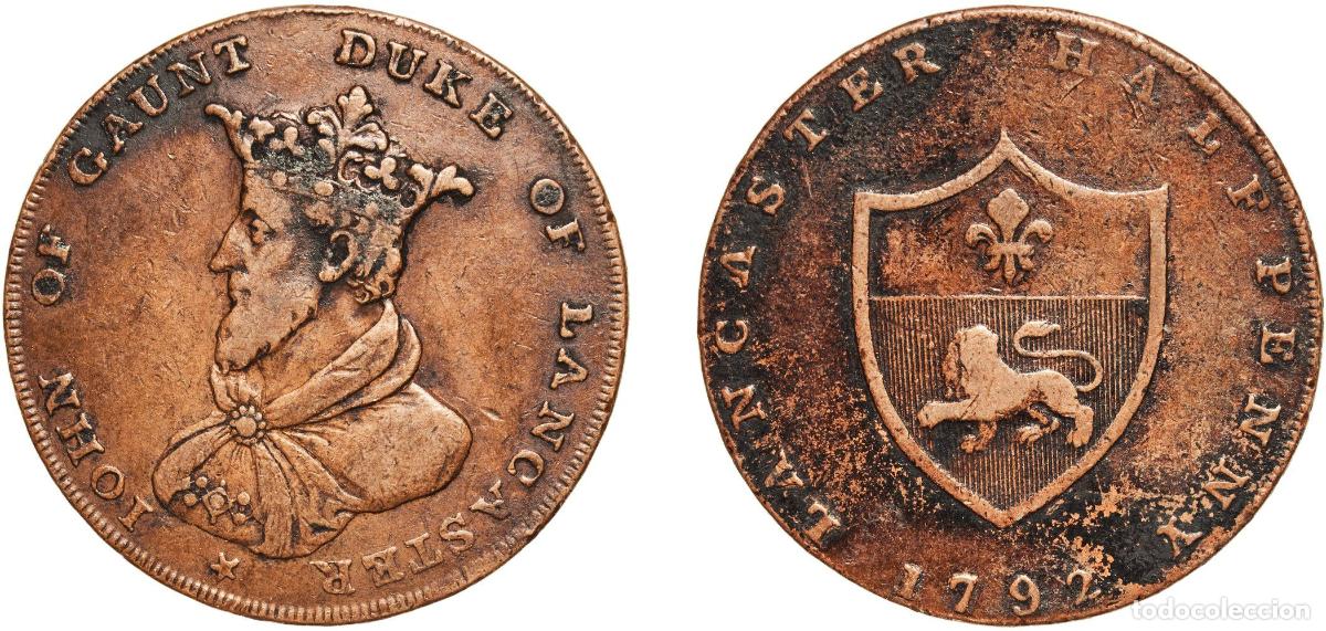 Monedas antiguas de Europa: &frac12; Penny (Lancashire - Lancaster / John of Gaunt) 1792