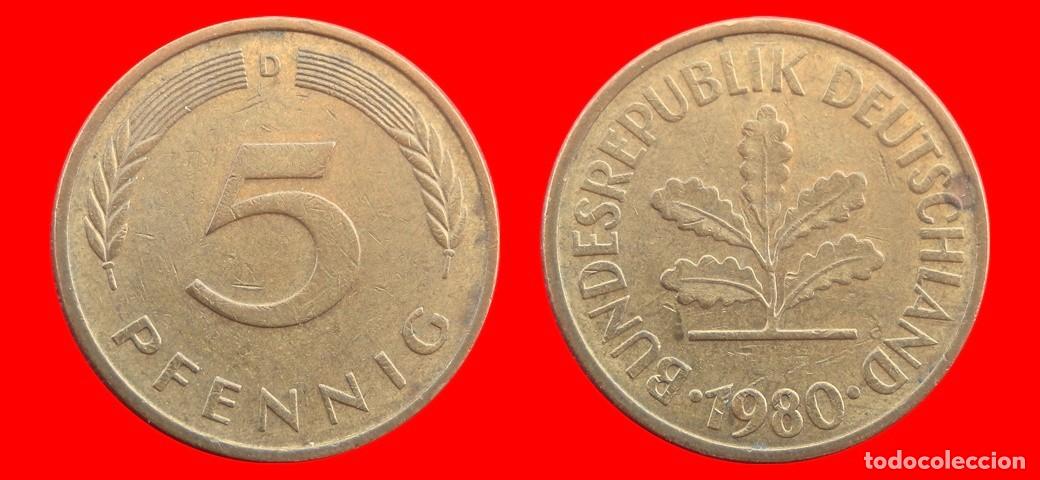 Monedas antiguas de Europa: 5 PFENNIG 1980-D BRD ALEMANIA-154524