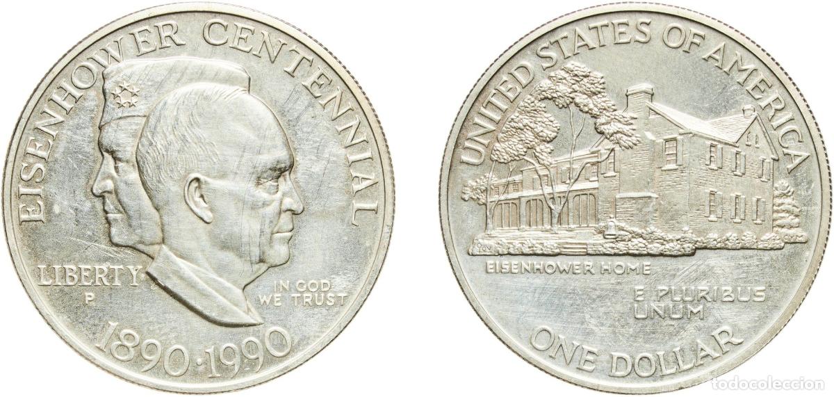 Monedas antiguas de Europa: 1 Dollar (Eisenhower Centennial) 1990 P