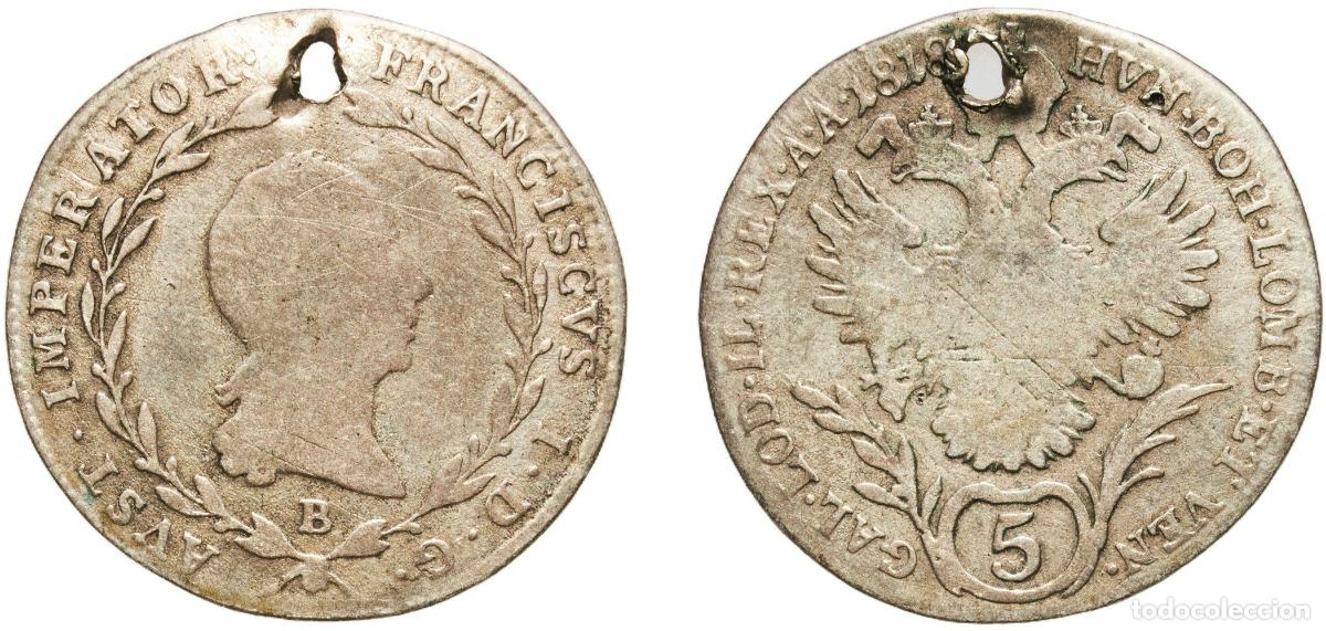 Monedas antiguas de Europa: 5 Kreuzer - Francis I 1818 B