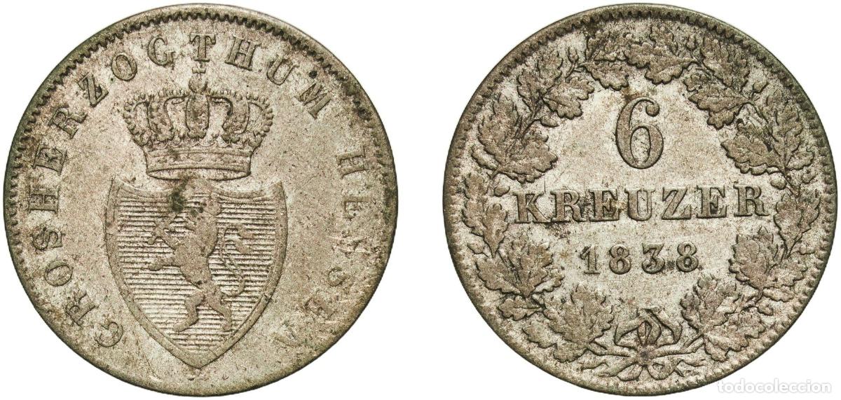 Monedas antiguas de Europa: 6 Kreuzer - Louis II 1838