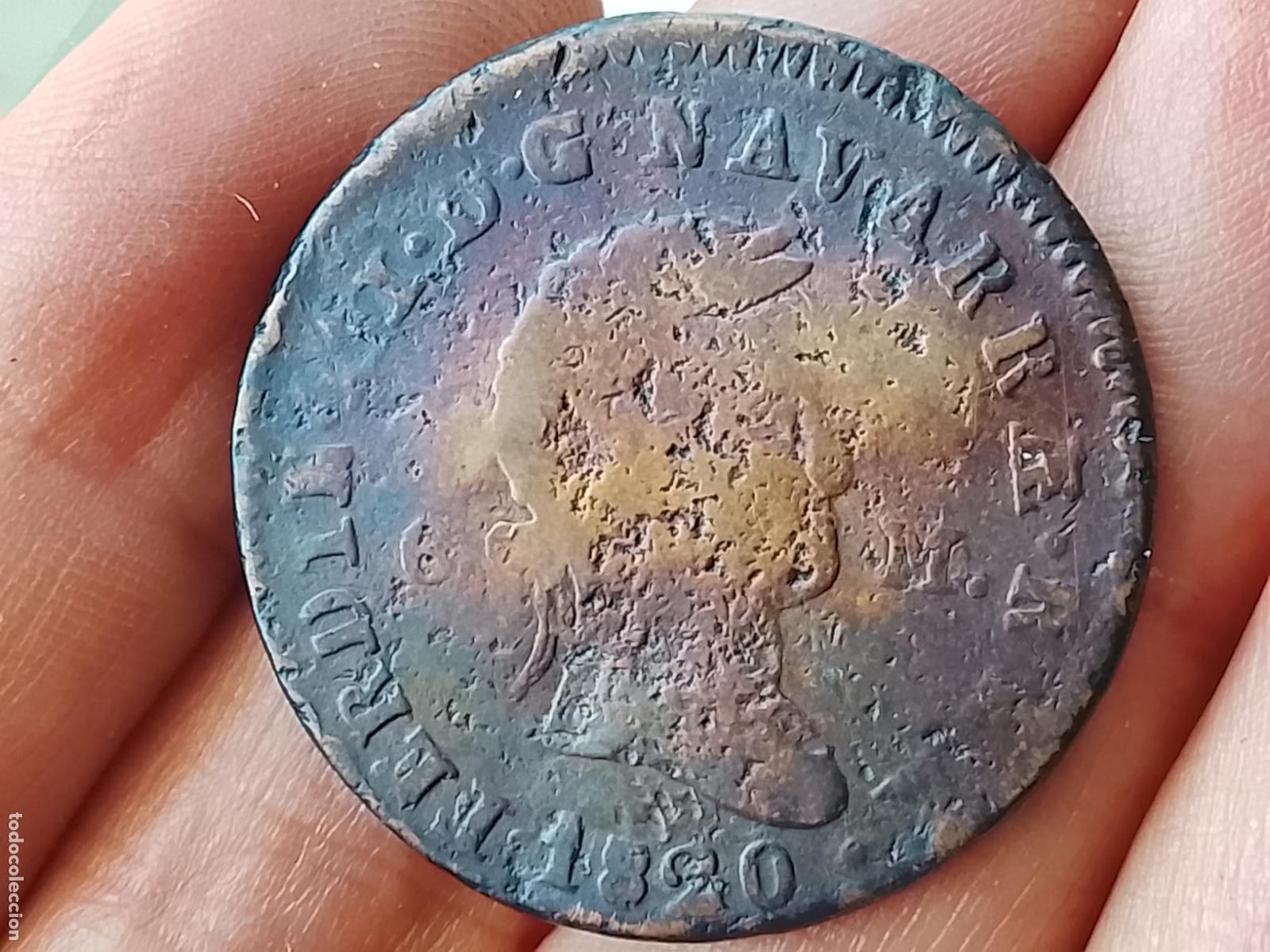 Monedas antiguas de Europa: Pamplona, Navarra. Muy raro 6 maraved&iacute;s de 1820