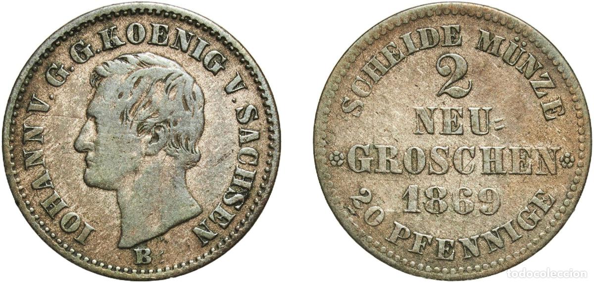 Monedas antiguas de Europa: 20 Pfennig / 2 Neugroschen - John 1869 B