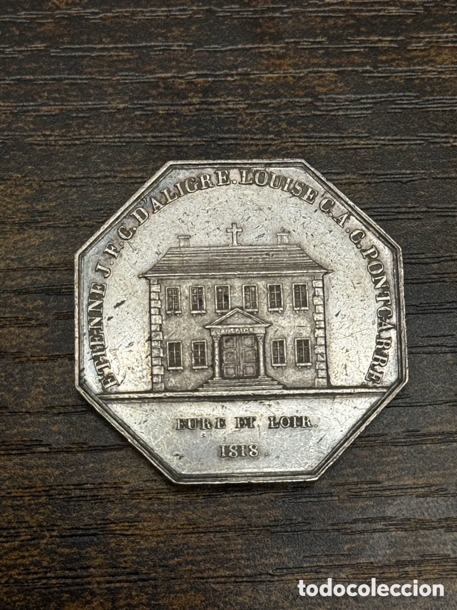 Monedas antiguas de Europa: Jeton nupcial octogonal 1818 matrimonio de &Eacute;tienne d'Aligre y Louise de Pontcarr&eacute;. Francia. Plata