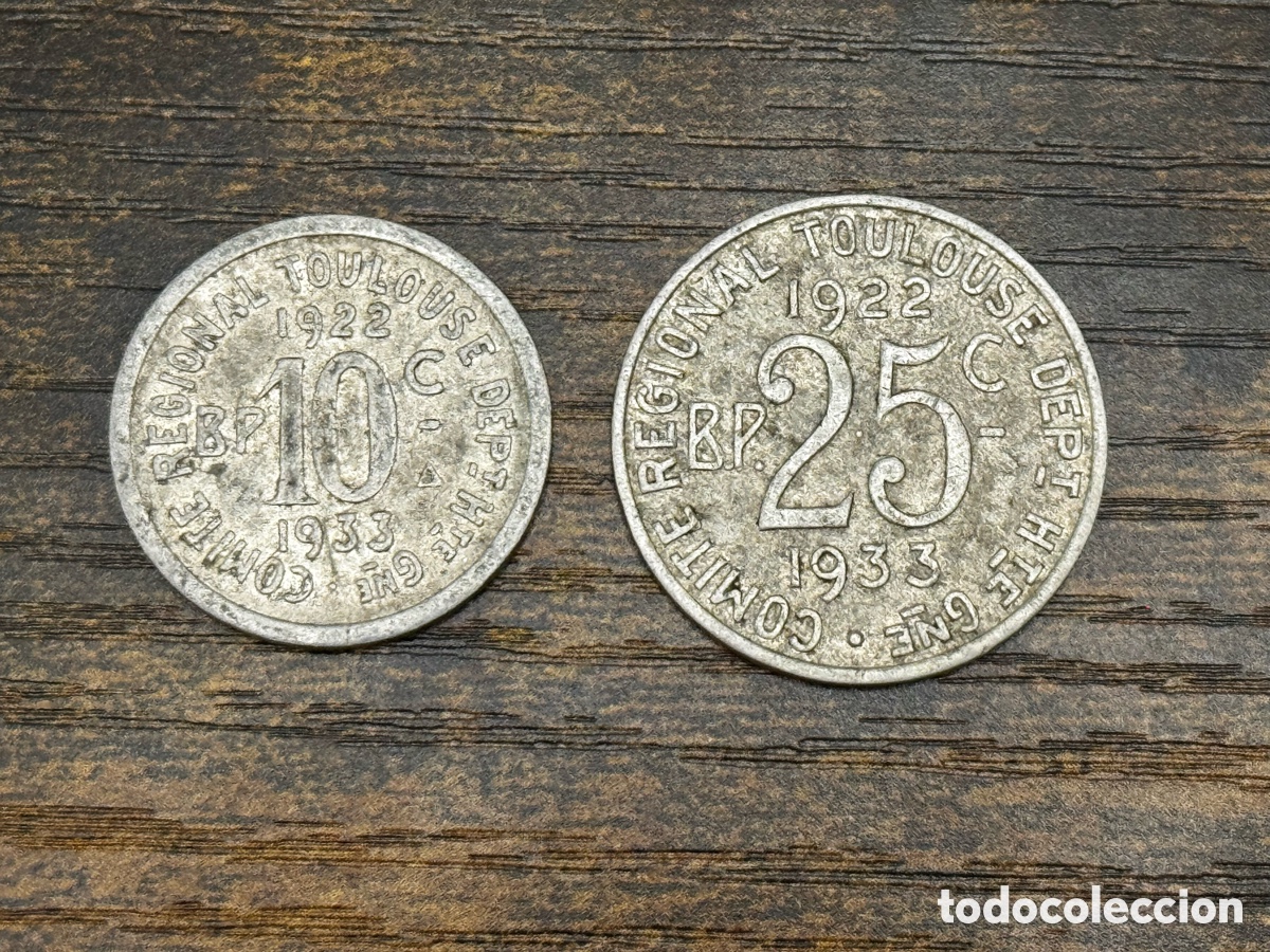 Monedas antiguas de Europa: 2 Monedas de Necesidad Francia. Aluminio