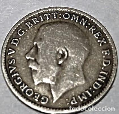 Monedas antiguas de Europa: Reino Unido, 3 Peniques 1921 &rdquo;Jorge V - 1910/1936'' PLATA, KM#813a. Usada, fotos.