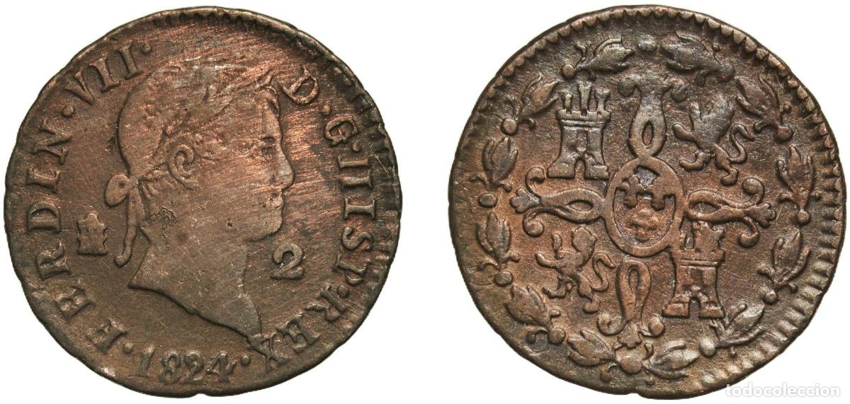 Monedas antiguas de Europa: 2 Maravedis - Fernando VII (Segovia) 1824