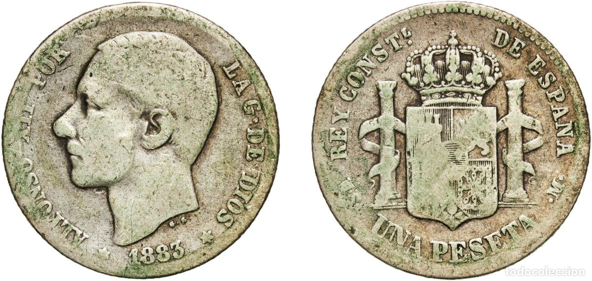 Monedas antiguas de Europa: 1 Peseta - Alfonso XII (2nd portrait) 1883 MSM
